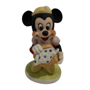Vintage Disney 4" Minnie Mouse with Picnic Basket Ceramic Figurine WDProductions